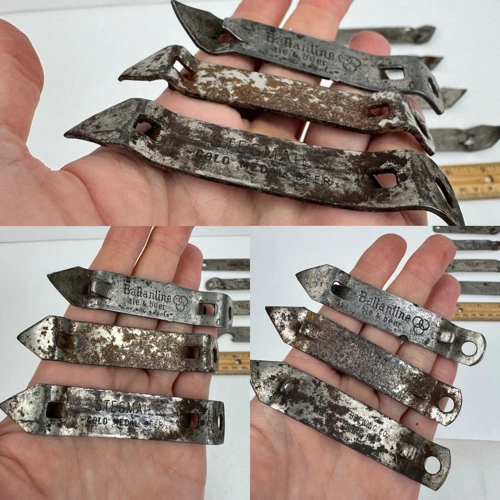 7 Vtg Mixed Advertisement Lot of Metal Can Bottle Openers Rusted Aged Man Cave